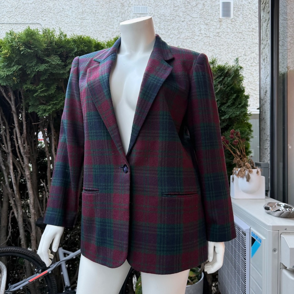 Vintage Sag Harbor Plaid Wool Blazer Dark Academia Preppy 90s Tartan Jacket 16 - Picture 6 of 13
